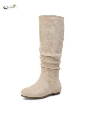 Women's Knee High Slouch Boots Flat Suede Pull On
